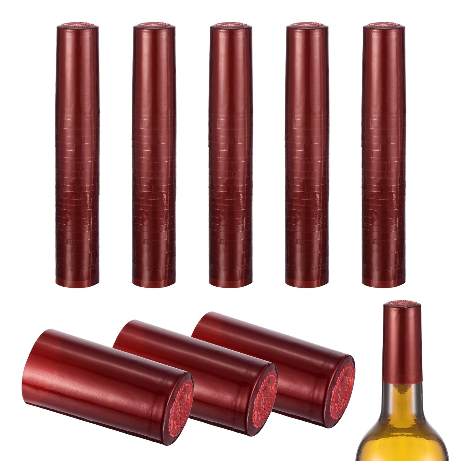 sourcing map 150Pcs PVC Heat Shrink Capsules, 30mm x 60mm Wine Bottle Capsules Shrink Wrap Sleeves Bottle Corks Caps for Wine Making Cellars and Home Kitchen, Red Grape/Red