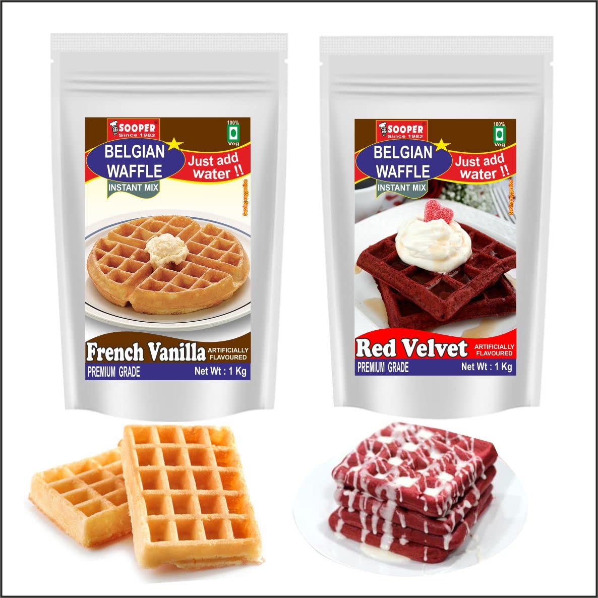 Sooper Belgian Waffle Premix Combo of Vanilla 1kg and Red Velvet 1Kg (B09QT4J8NR) Amazon Price History, Amazon Price Tracker