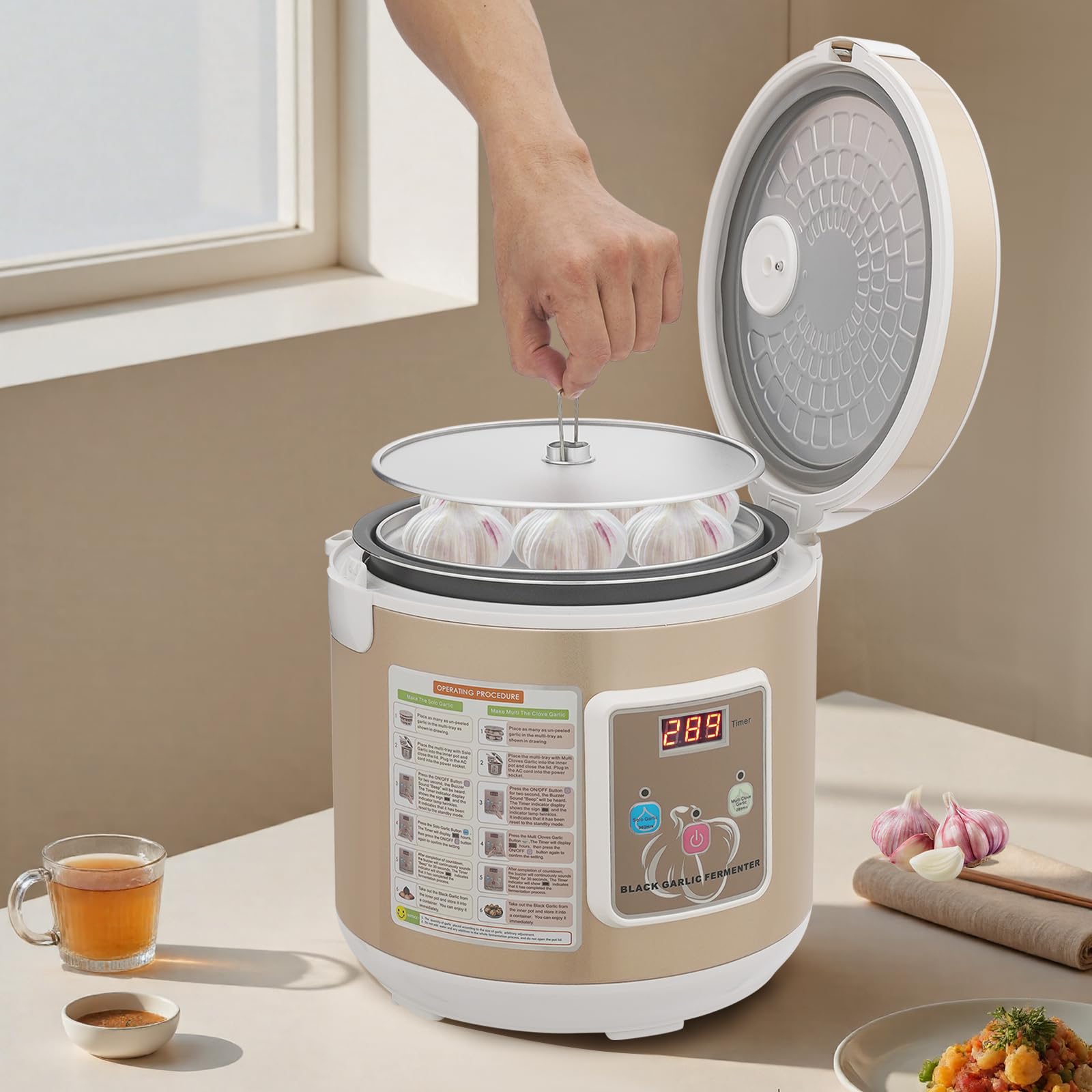 FermentCraft 6L Knoblauch Gärmaschine - schwarzer Knoblauch Maker für Heimküche, DIY Gärung von Obst, Gemüse, Joghurt - Goldener Deckel, europäischer Standard, kein Logo Design