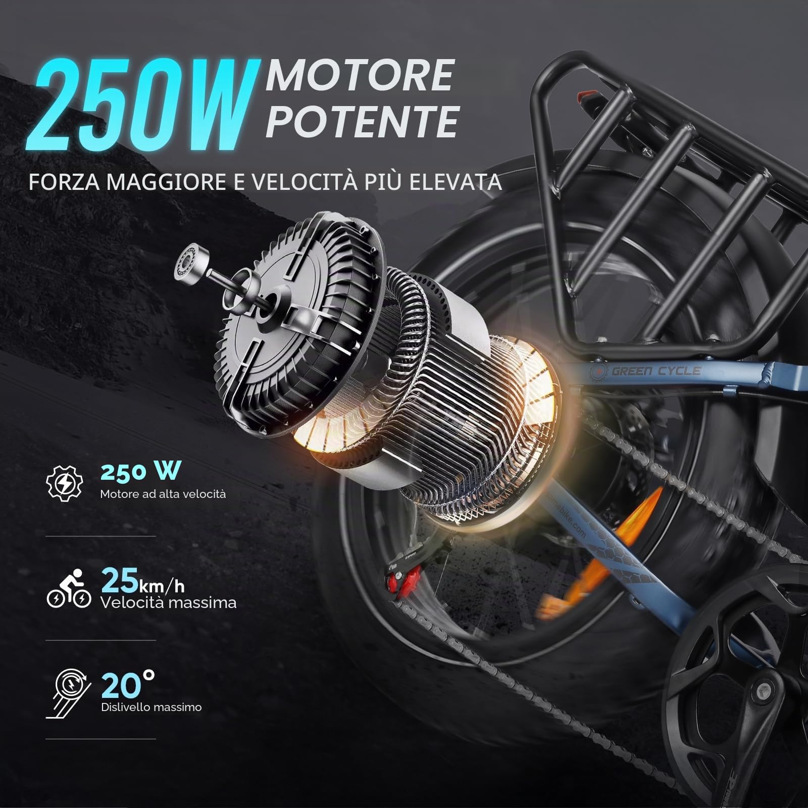 SAMEBIKE fat bike elettrica A02Pro 100km di autonomia 20"x4" fat bike elettrica pieghevole Batteria sostituibile da 48V e 15Ah Sospensione anteriore - Biciclette da pendolare a 7 velocità