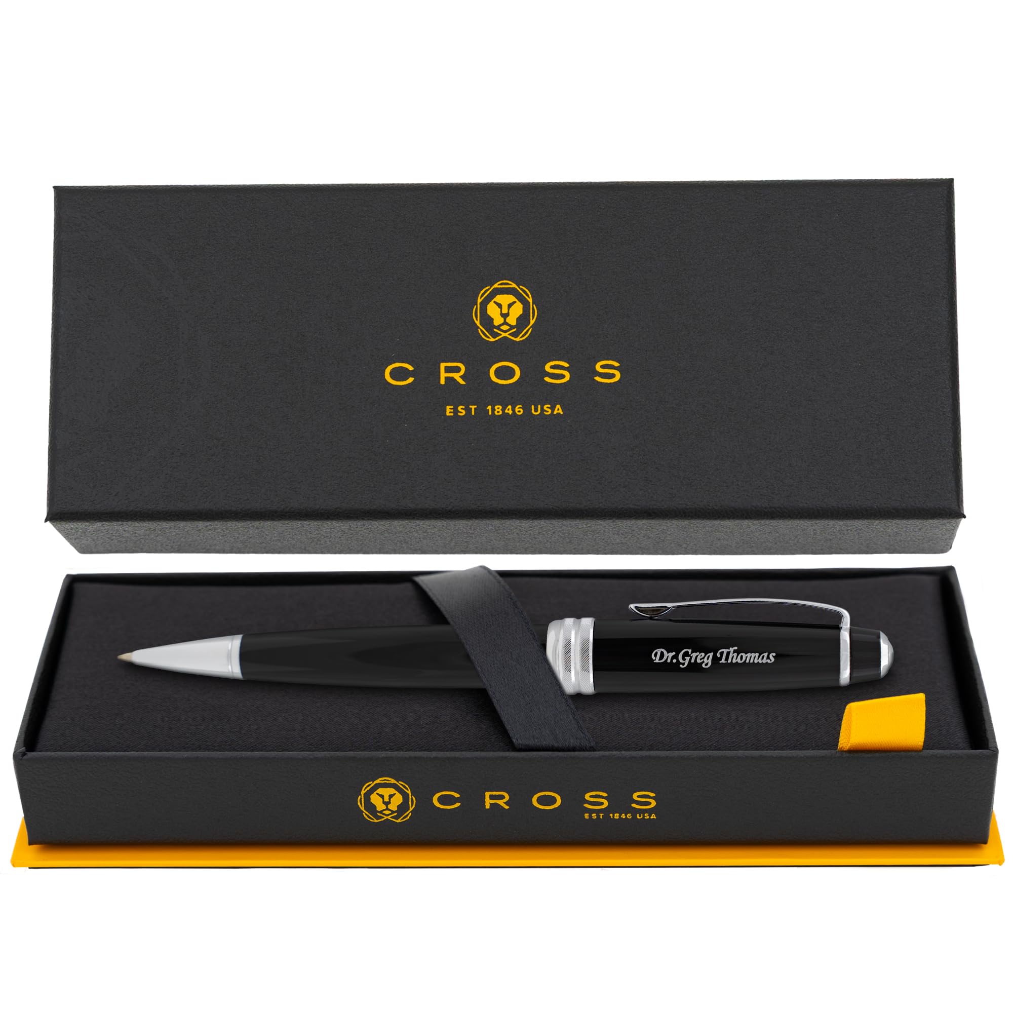 Dayspring Pens Engraved Cross Pen | Personalized Cross Bailey Black Lacquer Ballpoint Gift Pen- Chrome Trim. AT0452-7. Custom Engraving and Gift Box