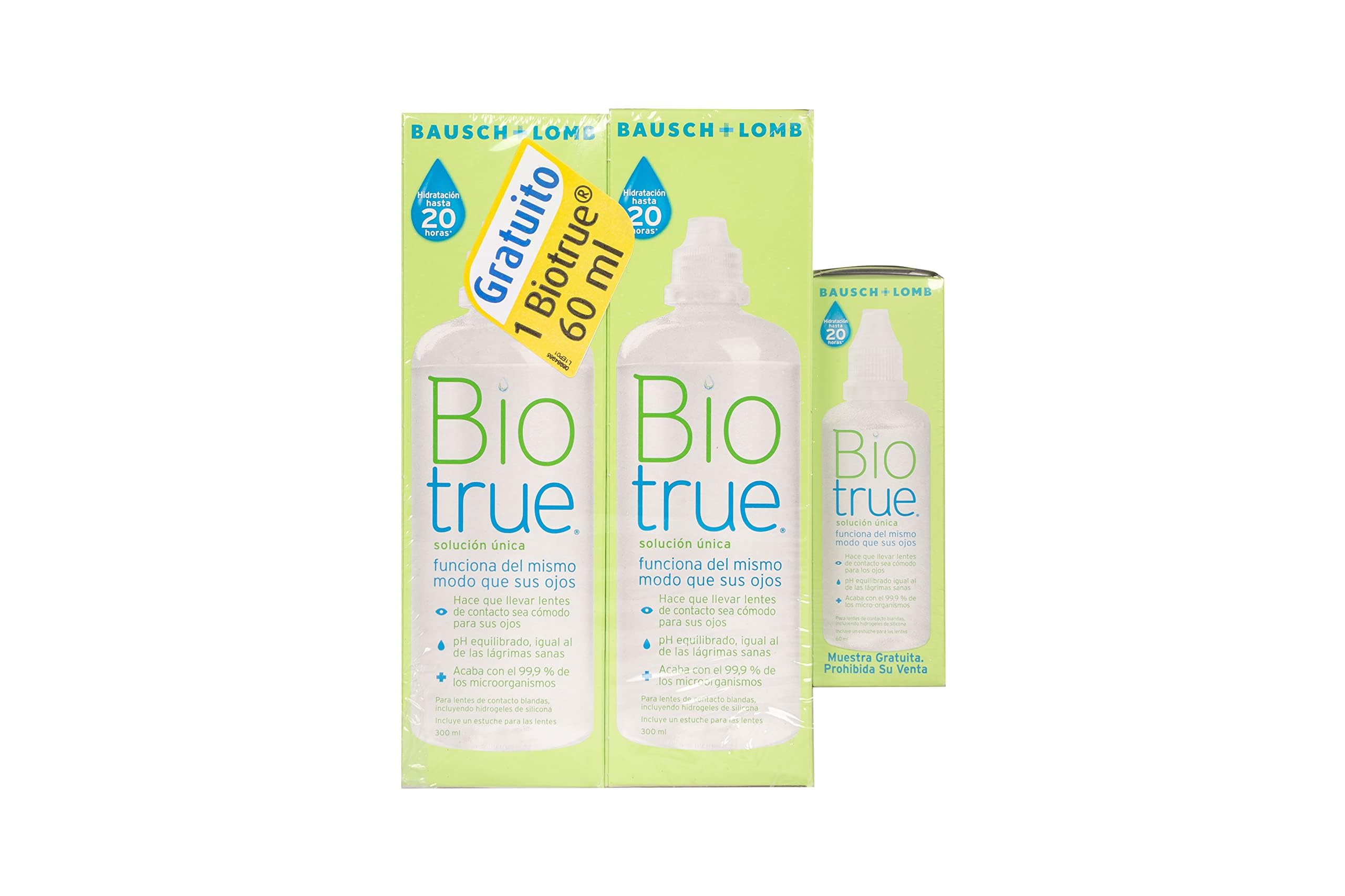 Biotrue Bausch + Lomb Solución Única 2 x 300ml + 60ml gratis para lentes de contacto blandas