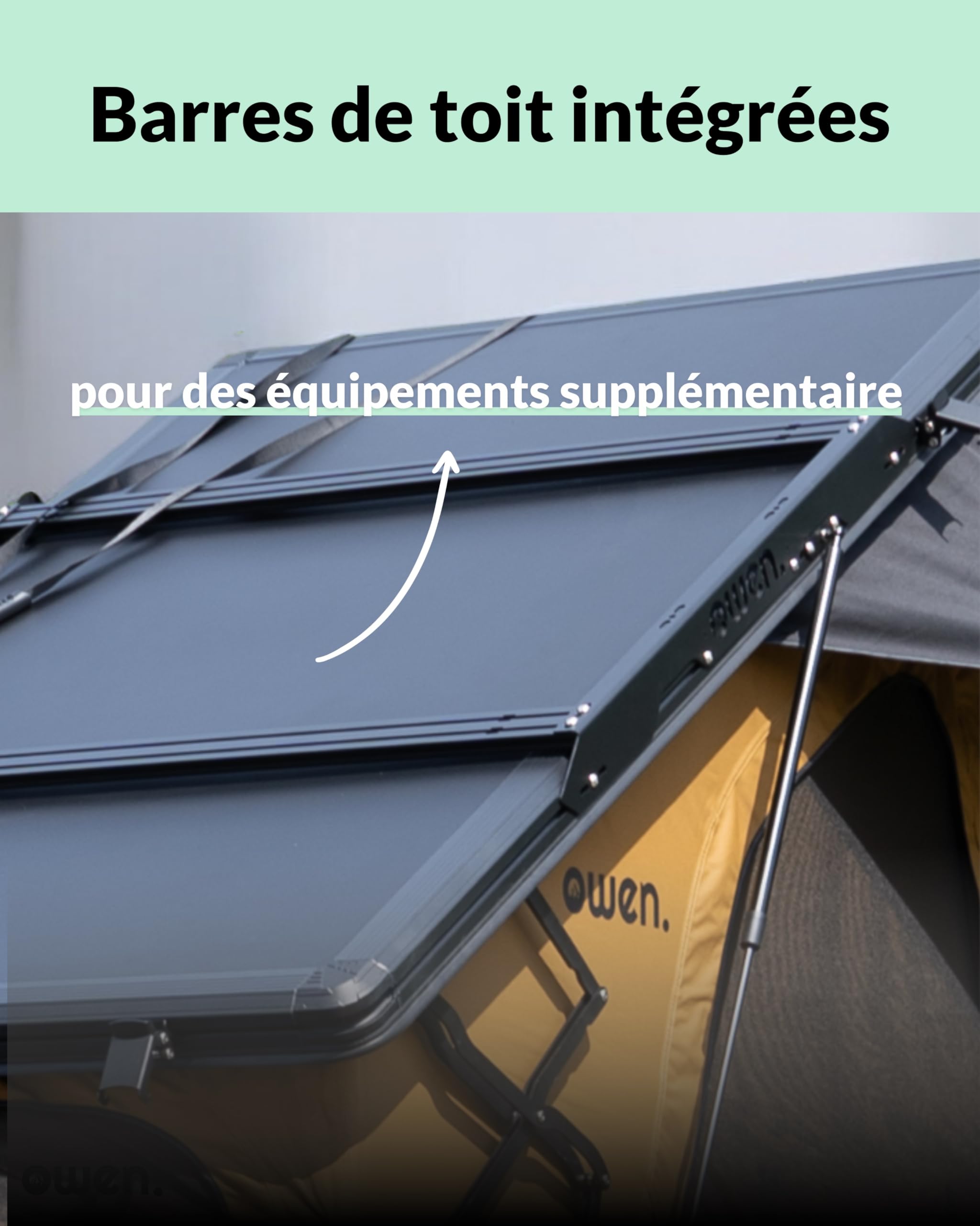 Owen | Alumaster Two + Tente de Toit Voiture | Tente de Toit Voiture spacieuse et Confortable | Grande Surface de Couchage | Imperméable à l'eau | Auvent et Accessoires Inclus