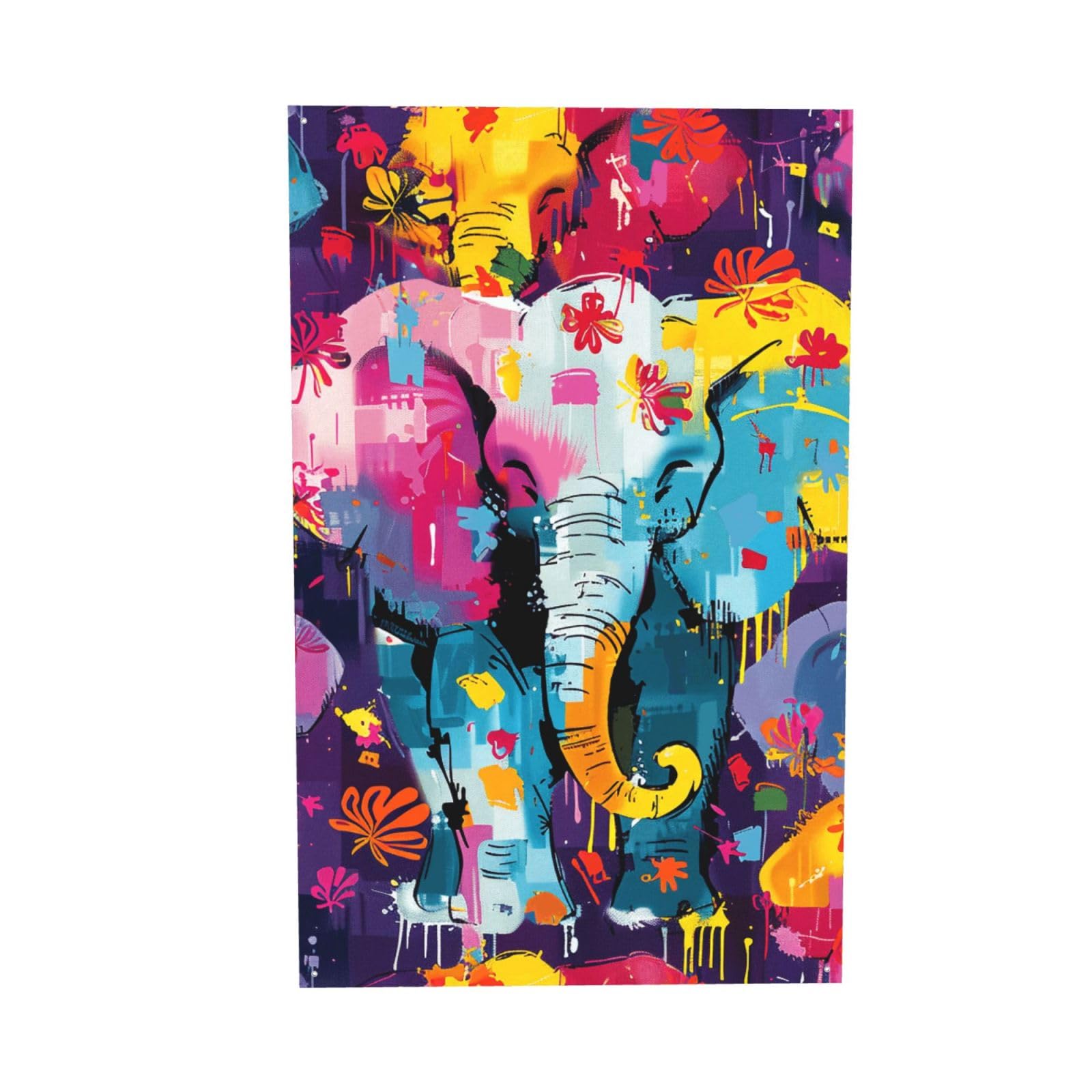 Bannière éléphants colorés grand format aux teintes vives pour intérieur et extérieur