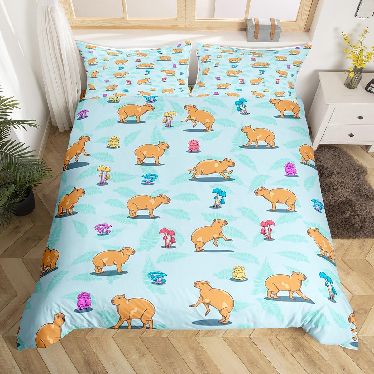 Homemissing Multicolored 13235 Cartoon Capybara Duvet Cover Funny Cute Capybara Bedding Set Brown Capybara Animal Comforter Cover Floral Capybaras Decor Kawaii Bedspread Cover With 1 Pillow Case Single