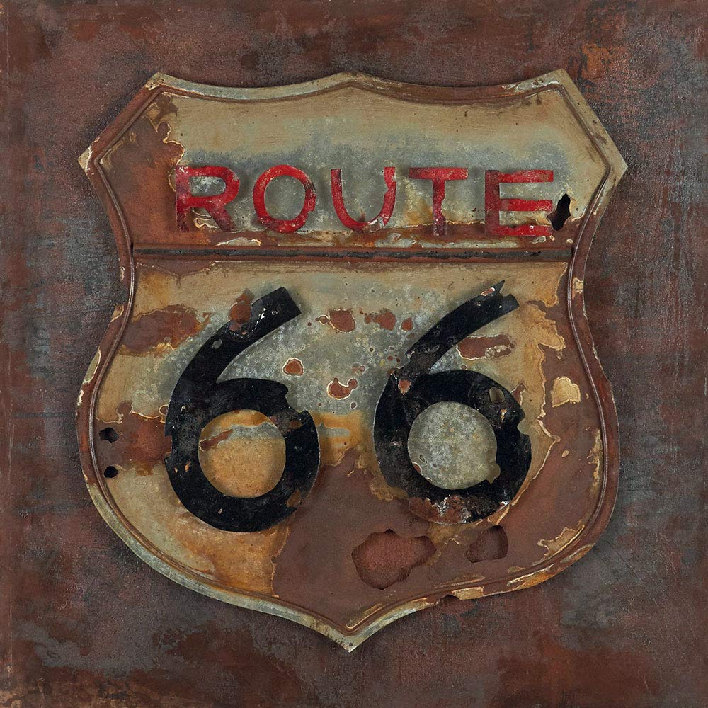 ETA-TM 3D Metal Picture Route 66 Metal Art Painted Relief. Dimensions: 80 x 80 x 7 cm. Metal Wall Decoration. Metal Picture USA Decorative Contemporary Design. Exclusivity. In Stock