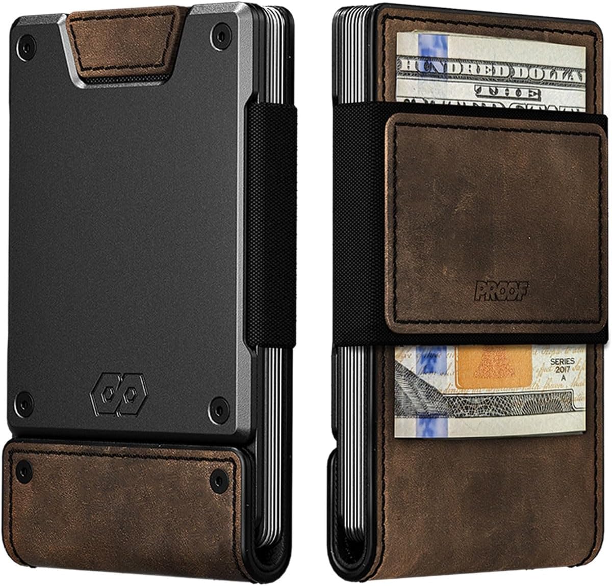 Wallet | Slim Minimalist Wallets for Men | Leather & Metal | RFID Wallet | Front/Back Pocket | Gift Box | Veteran Owned