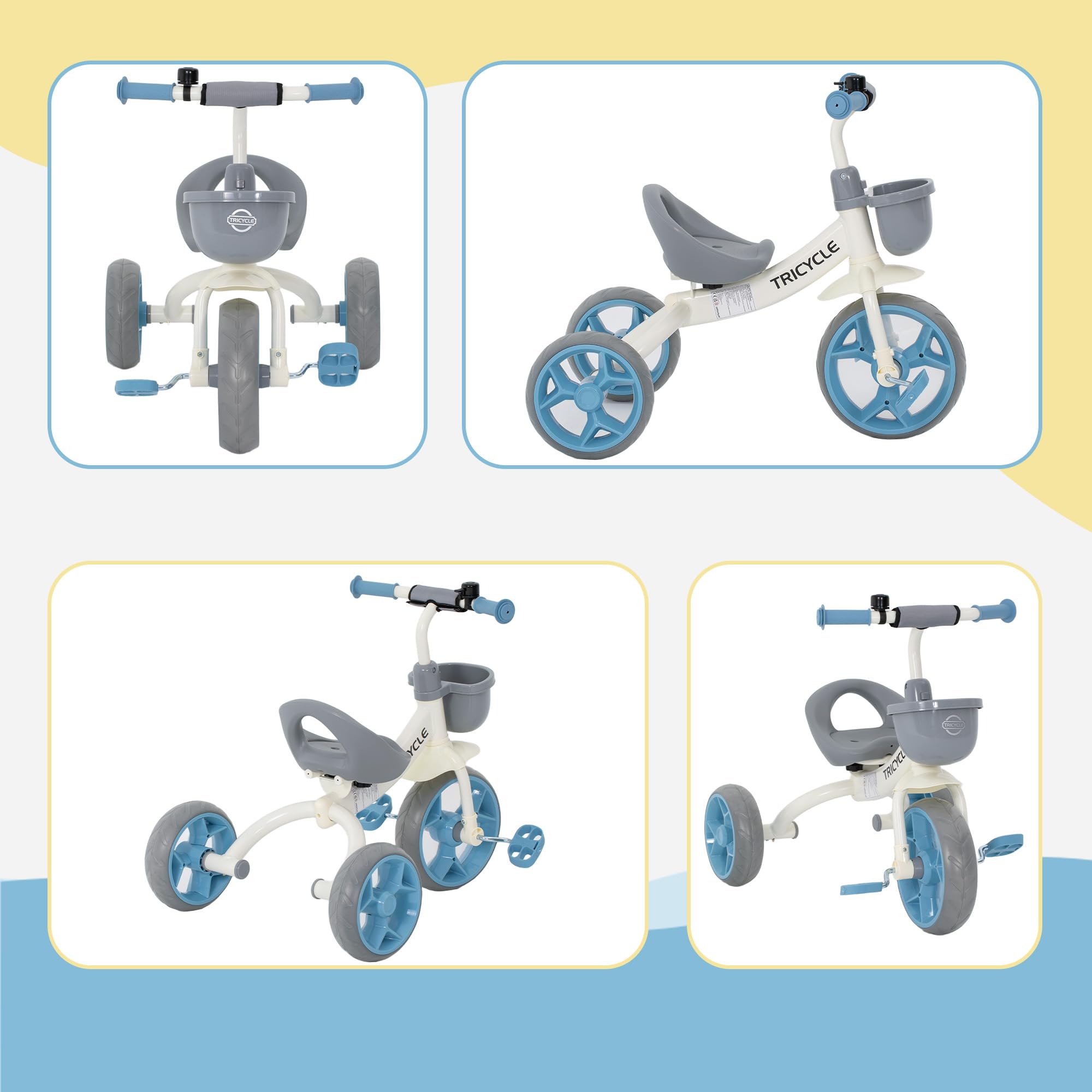 AIYAPLAY Tricycle Enfant Évolutif Panier Avant Roues EVA 2 à 5 Ans Bleu