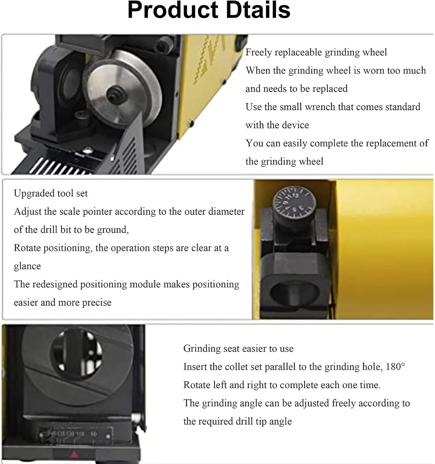 Electric Drill Bit Sharpener,Multipurpose Drill Bit Grinding Sharpener,Drill Bits Sharpener Portable Drill Bit Grinder End Mill Re-Sharpener with 11 Collects Angle Adjustable
