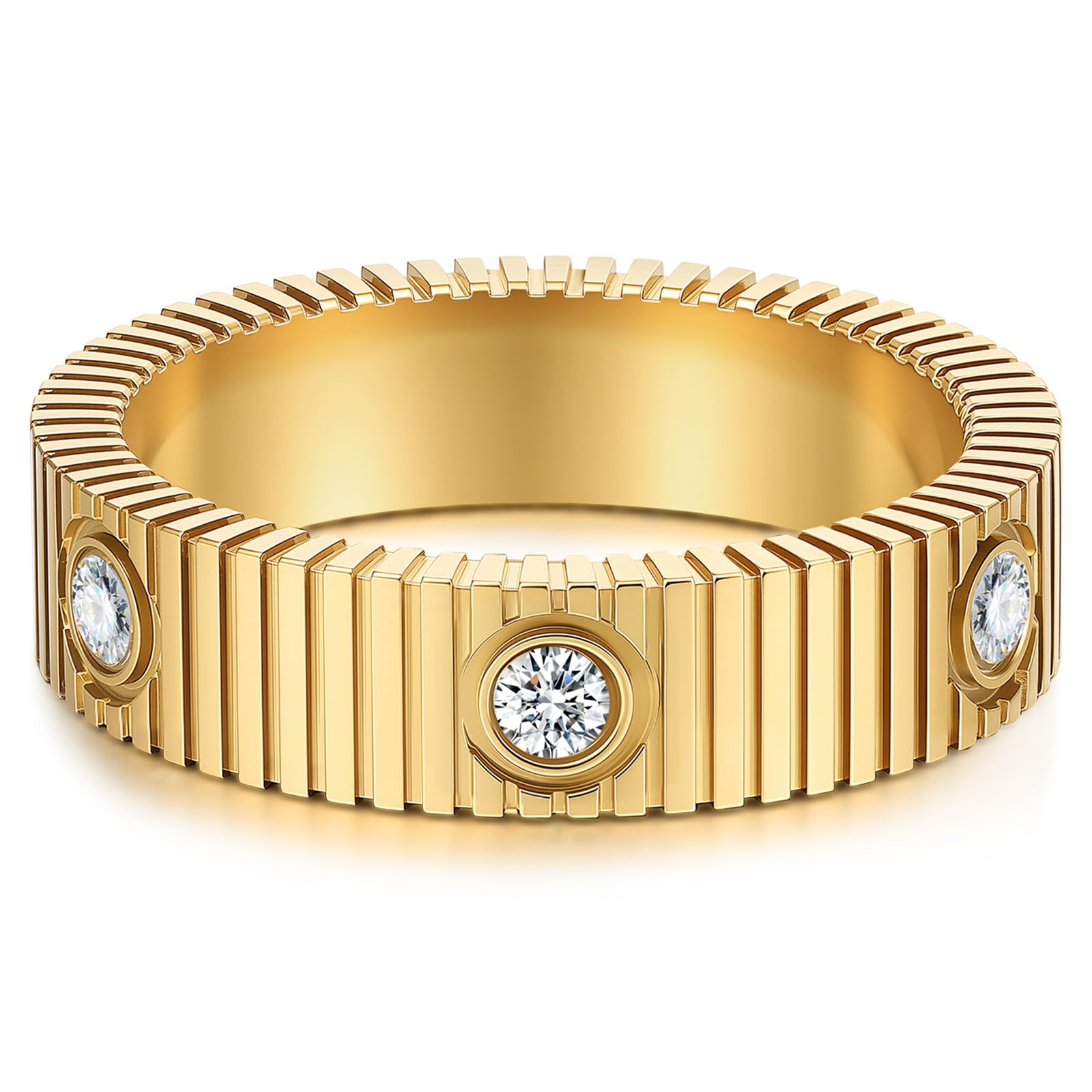 Linear Stripe Textured Ring | 14K Gold-Plated Stainless Steel Promise & Friendship Ring, Wedding Band, Birthday Gifts for Women