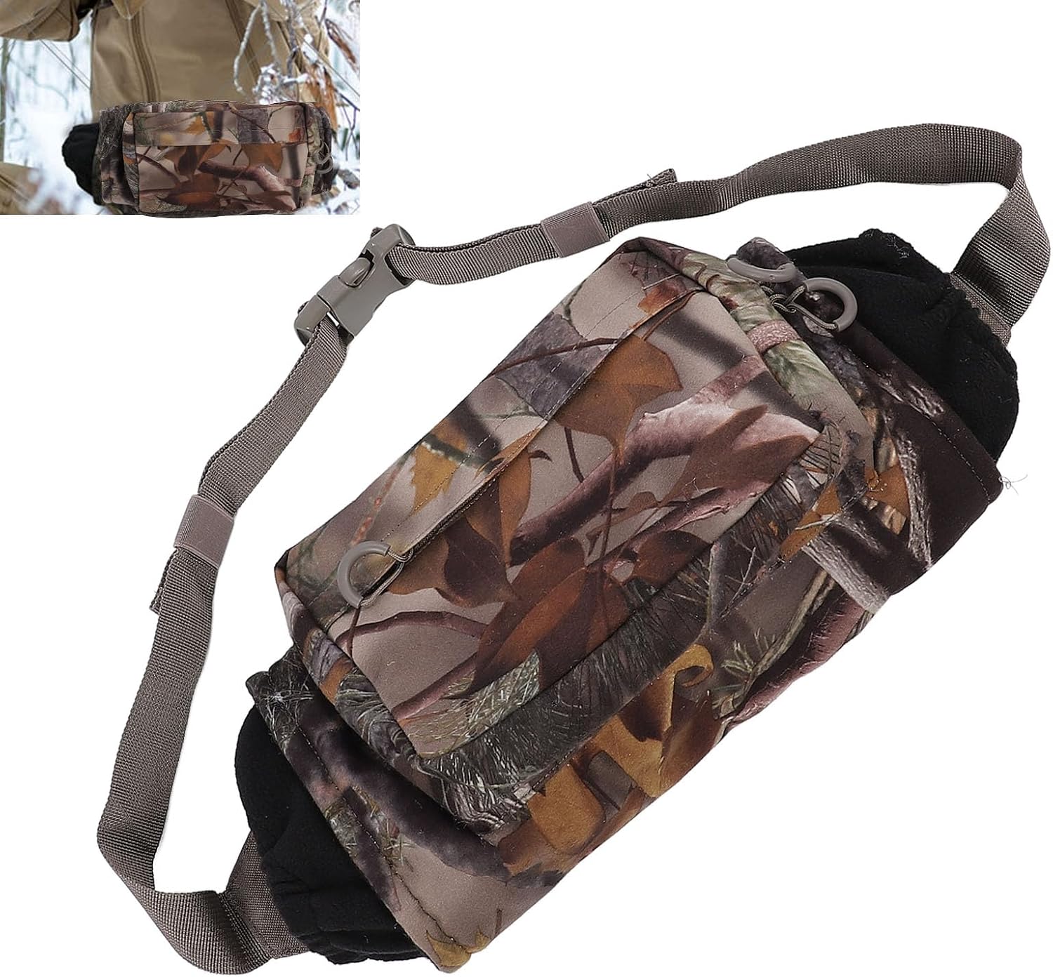 Hand Warming Muff Fanny Pack 2 in 1 Warm Gloves Waist Bag Soft Flannel Concealed Design for Outdoor Camping Hiking Fishing