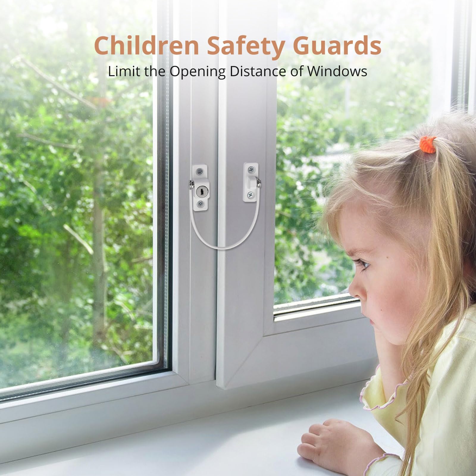 KAMTOP Lot de 8 verrous de fenêtre Kamtop - Serrures de sécurité pour enfants avec clés - Protection des enfants - Câble antivol pour bébé - Serrures de sécurité pour enfants