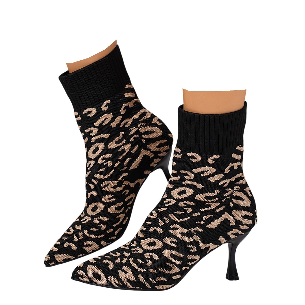 Womens Kitten Heel Ankle Boots Stretchy Knit Open Toe High Sexy 2 87 Inches Stiletto for Dressy and