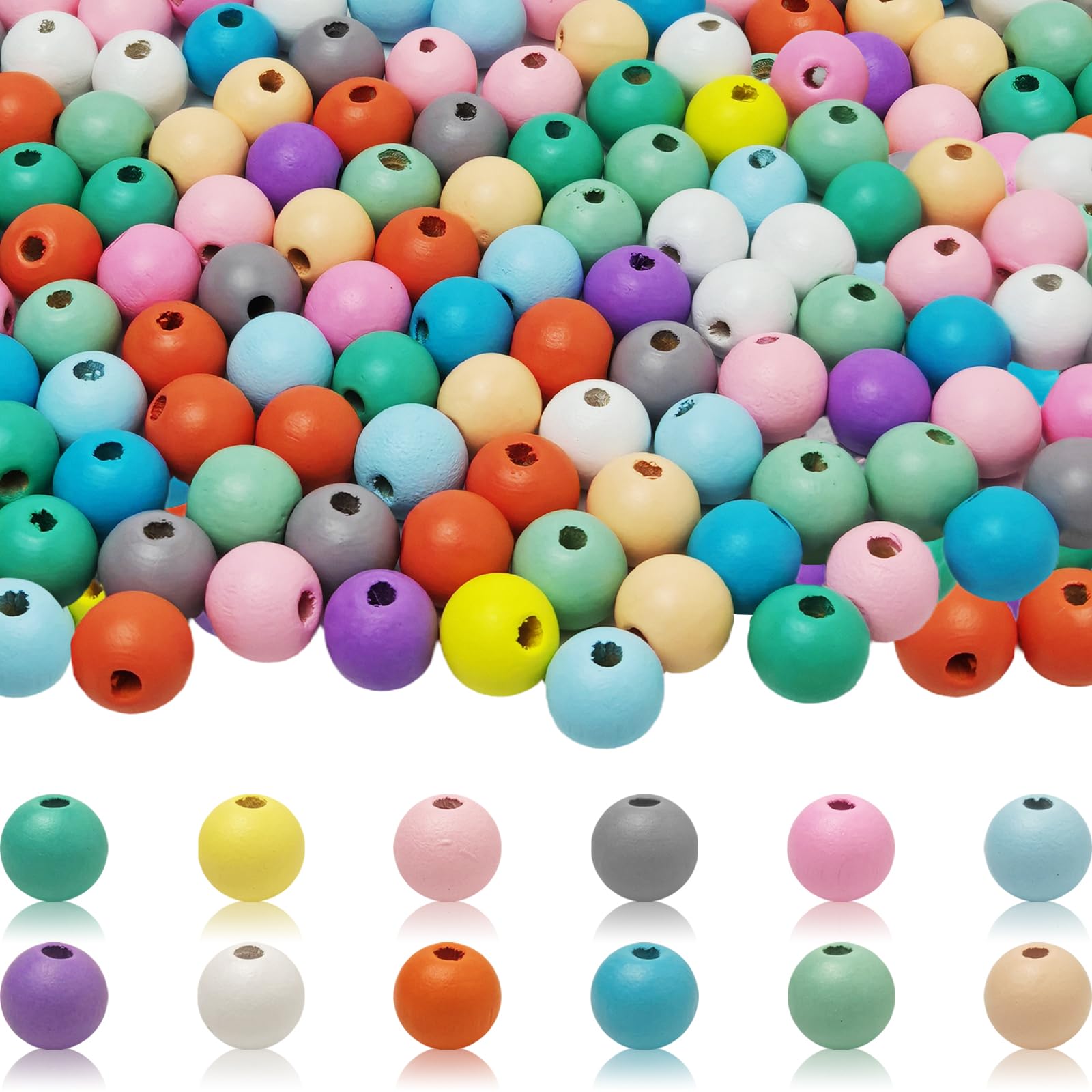 I LOVE MOM 1000 stuks ronde houten kralen om te rijgen, meerkleurig, mat, 8 mm, rond, houten kralen met gat, voor het maken van sieraden, armbanden, halskettingen