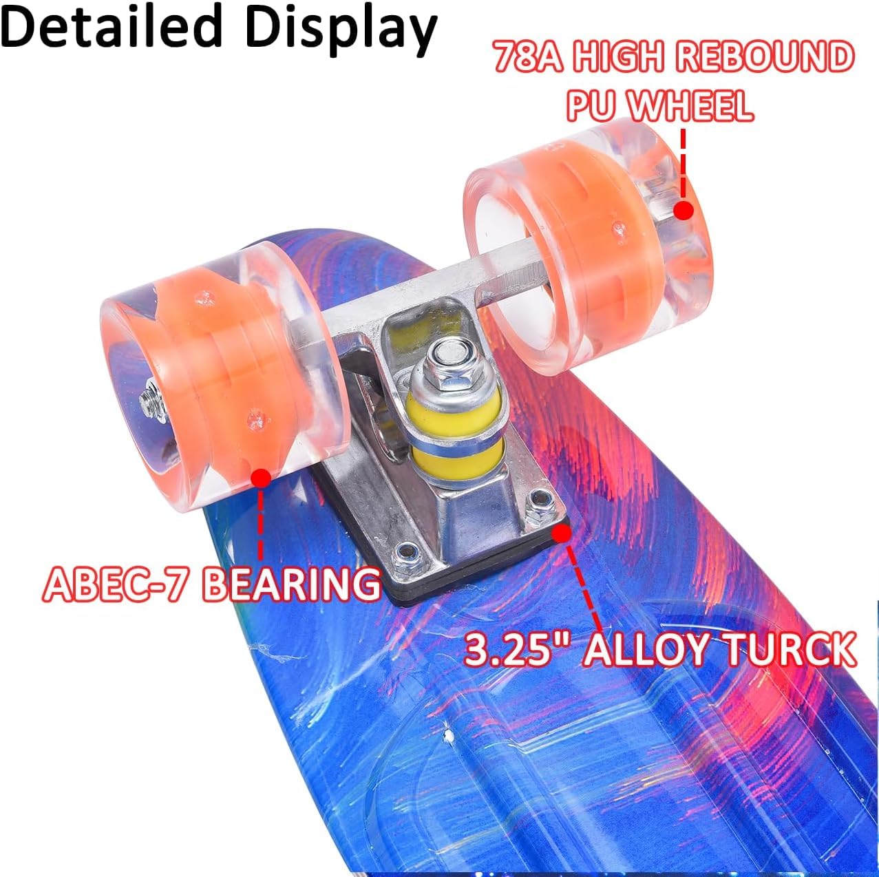 ERNAN Skateboard 22in Mini Cruiser Skateboard Completo retrò per bambini, ragazzi, adolescenti, adulti, principianti, ruote luminose a LED,carico massimo 99,8 kg