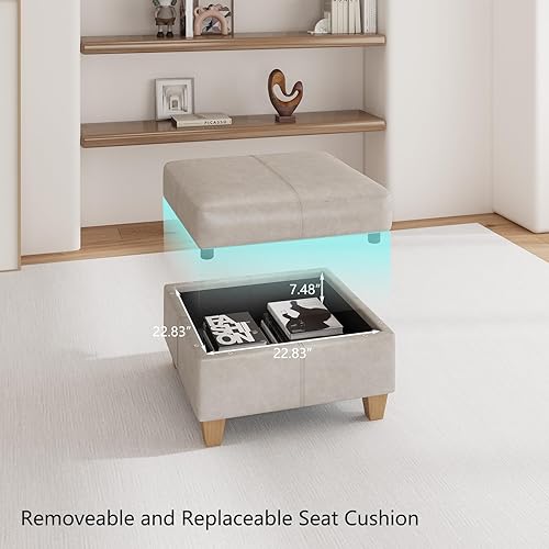 Miniatura 6 de EASE MOOSE Modualr - Sofá modular en forma de U con otomanas de almacenamiento, sofá modular de piel sintética gris, blanco y Blanco