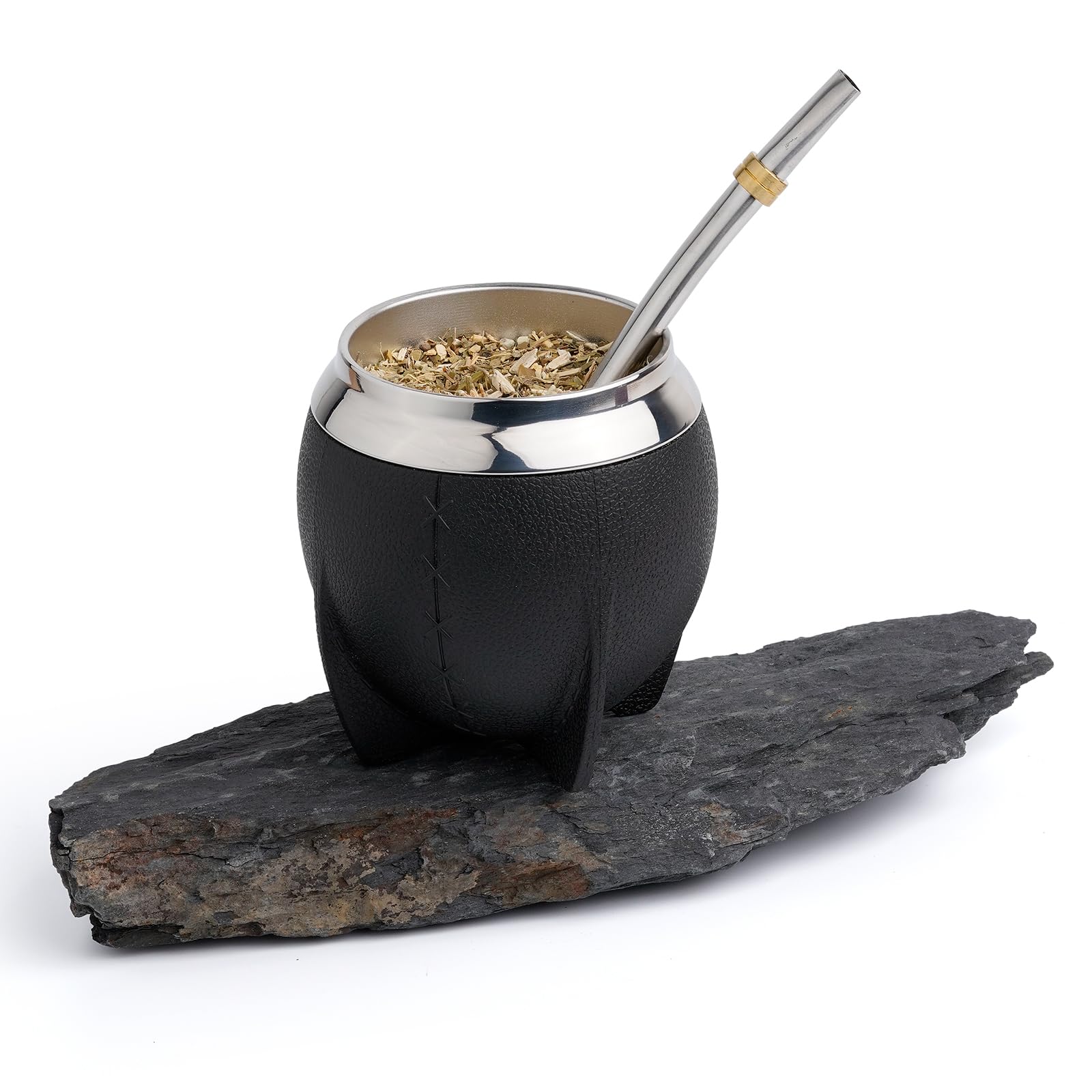 Mate Vaso Plástico Elegante y Duradero - Forma Torpe y Fácil de Limpiar - Vaso con Dos Bombillas y Cepillo para Limpiar 280ml