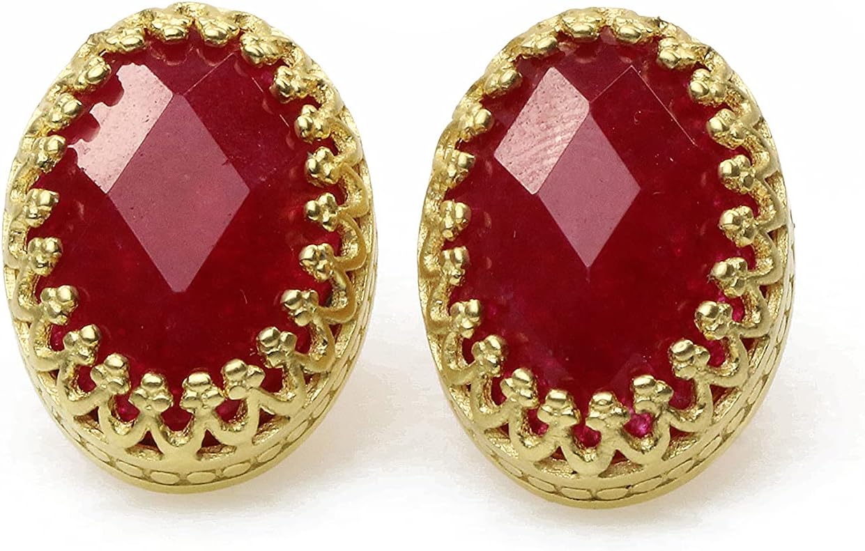 Red Jade Earrings for Women - Oval Gemstone in 14k Gold Filled - Artisan Anniversary, Everyday Jewelry - Includes Fancy Box