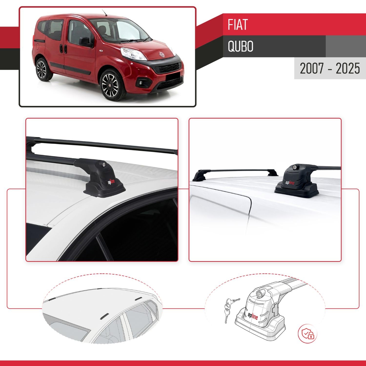 Kompatybilny z Compatible with Fiat Qubo 2008-2017 ACE-3 Model Aluminiowy bagażnik dachowy 2 poprzeczki, czarne