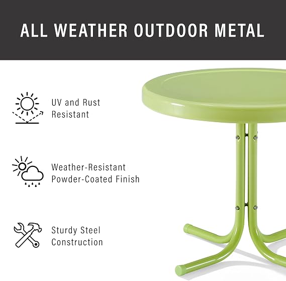 Crosley Furniture Griffith Weather Resistant Retro Metal Outdoor Side Table for Patio, Deck, Porch, Key Lime