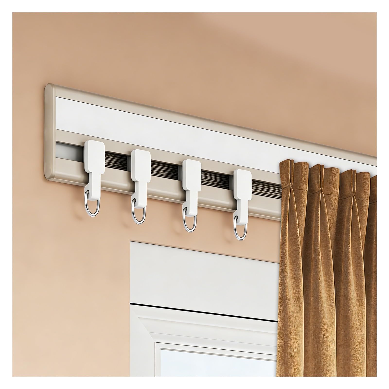 Ultra Thin Aluminium Curtain Track Set Wall Mounted Curtain Rail for RV with Accessories, Heavy Duty Curtain Rods for Bedroom Room Divider Dressing Room Privacy Shelter(Champagne,70cm/2.30ft)