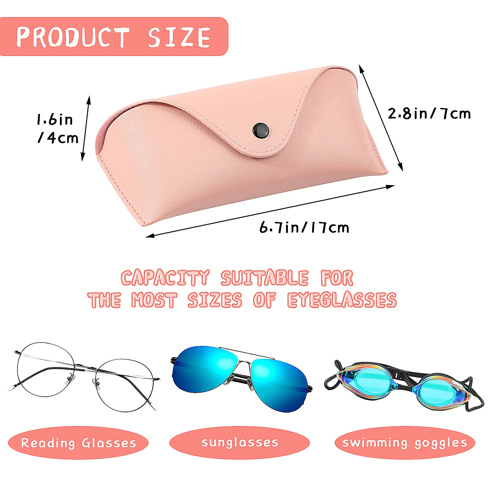 Hifot funda gafas cuero 2 piezas, PU cuero suaves viaje Estuche para Gafas de caso bolsa mujer hombre niño (Rosa&blanco)