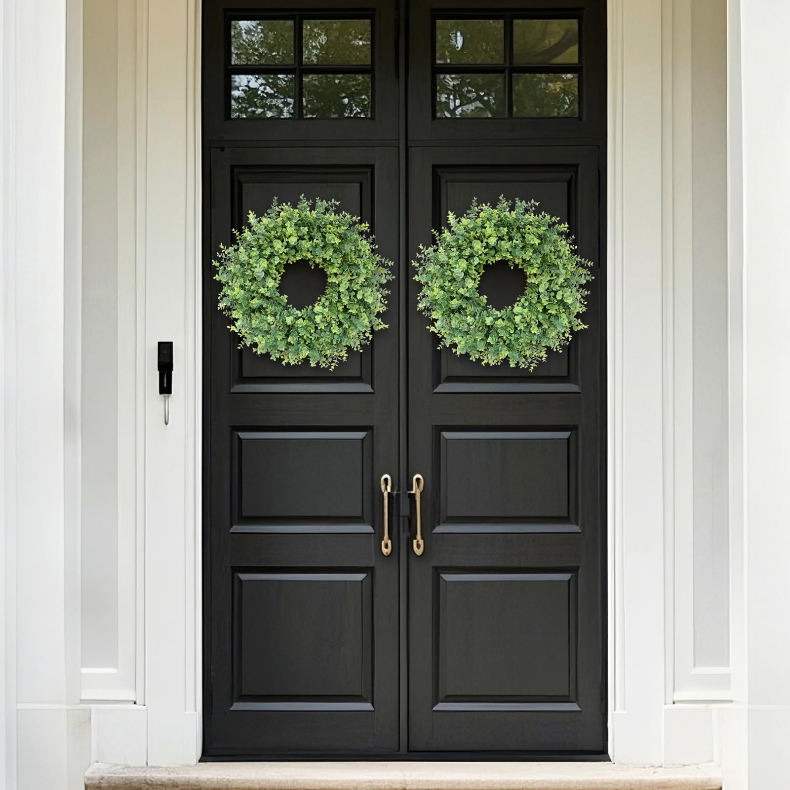 Eukalyptus-Kranz für Haustür, Veranda, Fenster, großer künstlicher Grünkranz für Zuhause, Bauernhaus-Dekoration, Frühling, Sommer, Herbst, alle Jahreszeiten (grün)