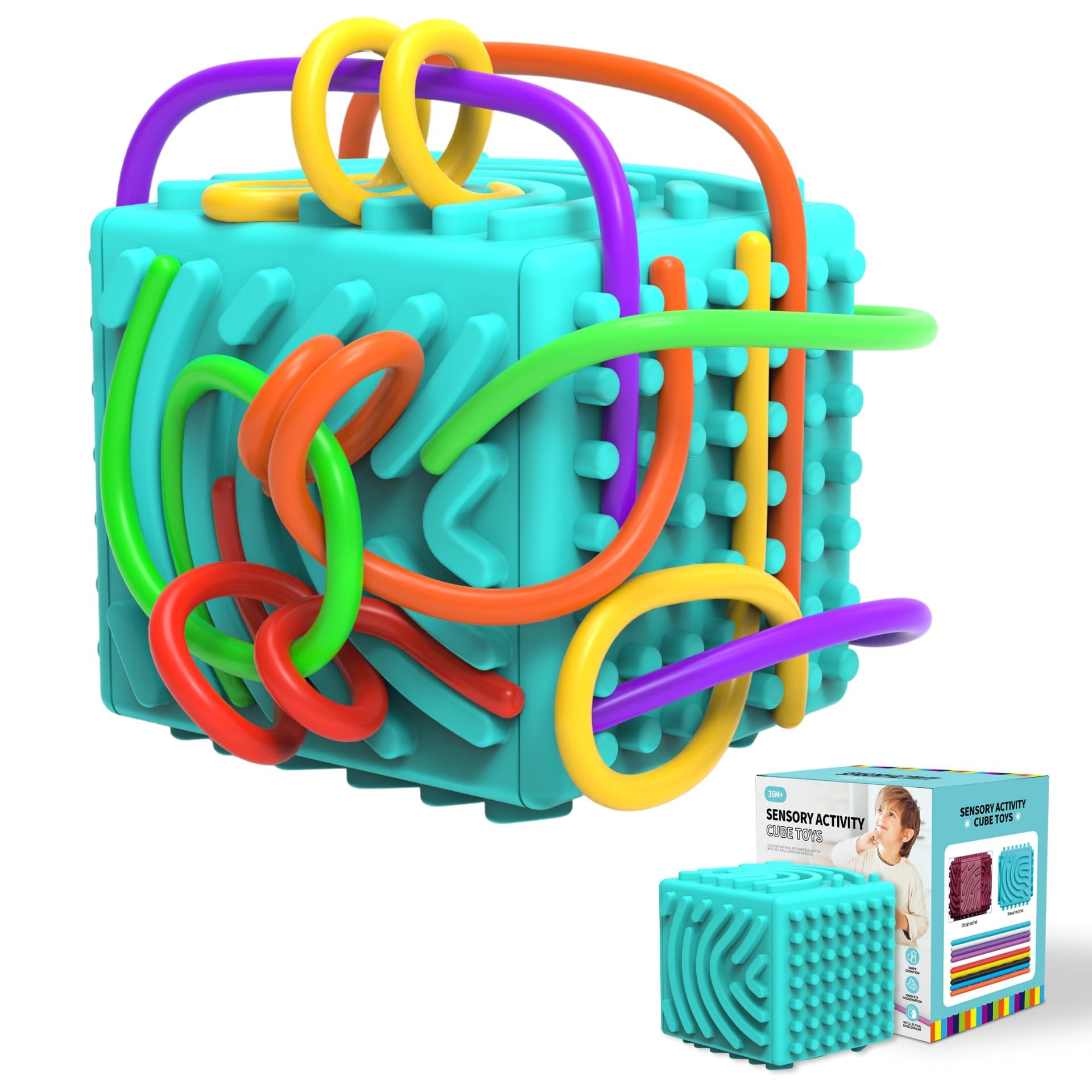 3D Silicone Sensory Activity Board, Fidget Cube Toys for Autism Anxiety Relief, Push and Peel Sensory Activity Board, Sensory Fidget Toys for Kids 3+ and Adults with Autism & ADHD (Blue)