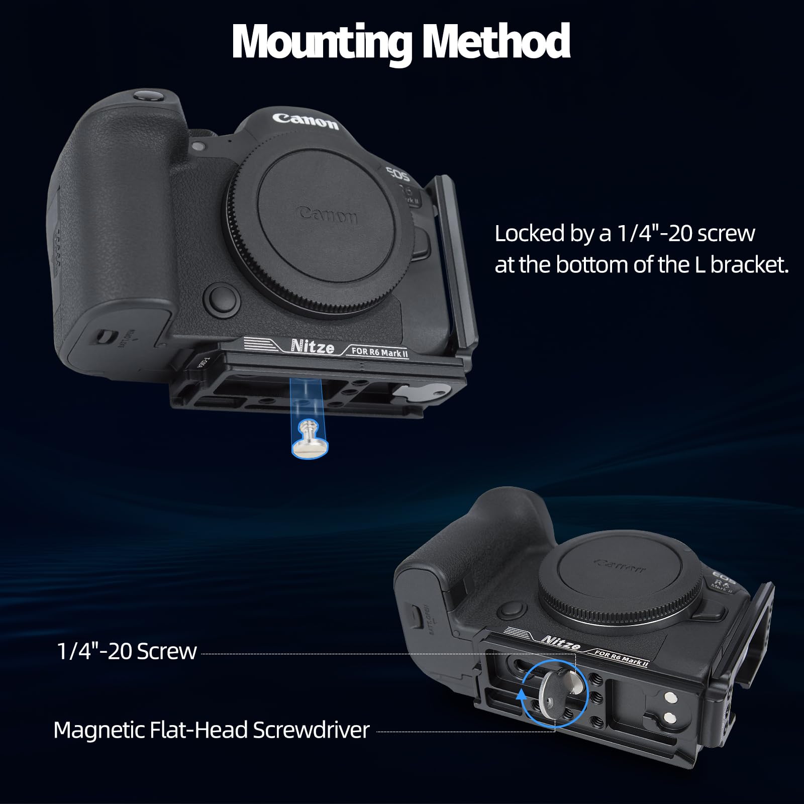 Nitze L Support pour Canon Caméra R6 Mark II/R6, L Bracket avec Plaque Arca Swiss à Dégagement Rapide pour Prise de Vue Horizontale et Verticale – T-C05A