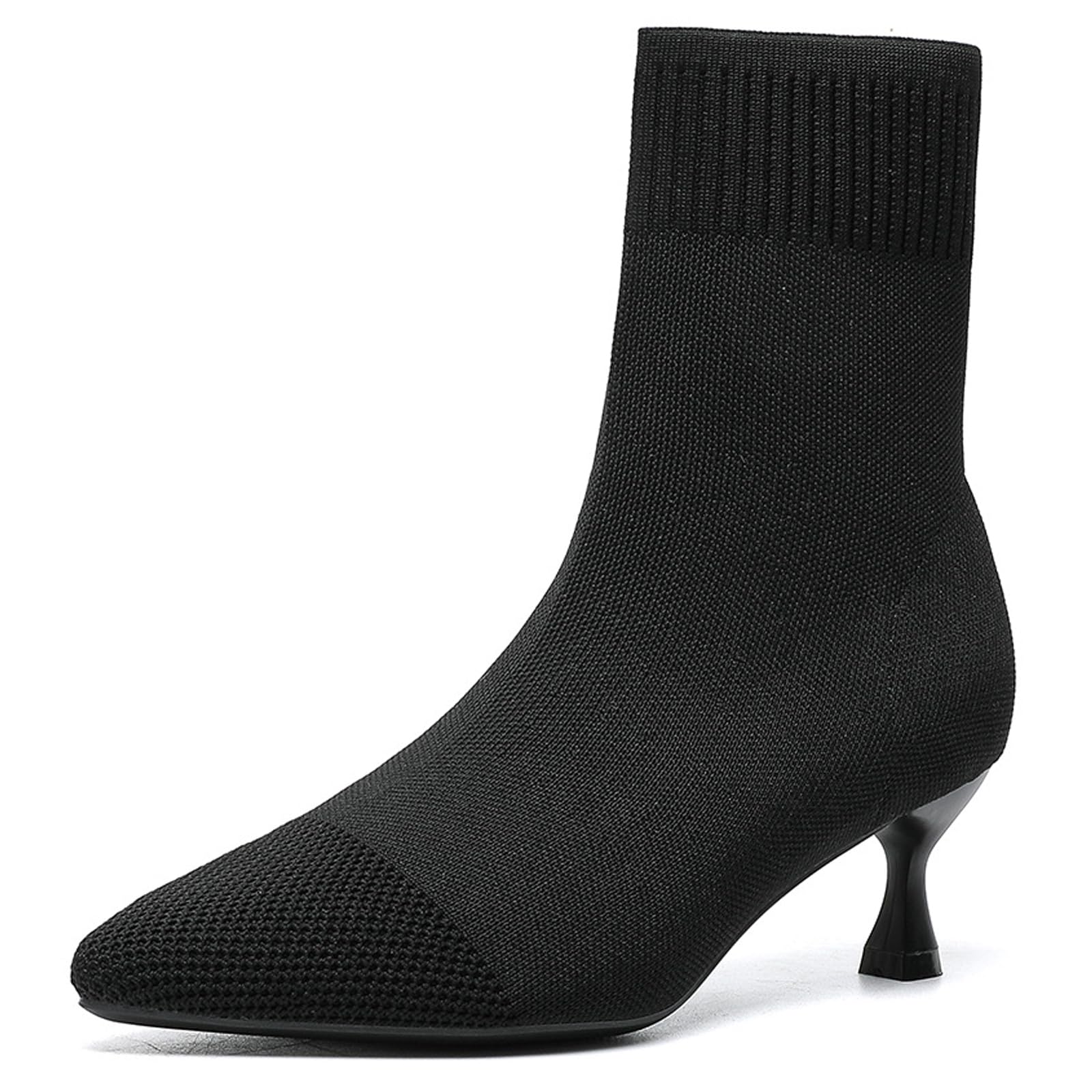 Womens Elastic Knit Stiletto Sexy Sock Ankle Boots Fashion Pointed Toe Comfort Breathable 2 17 In High Heel