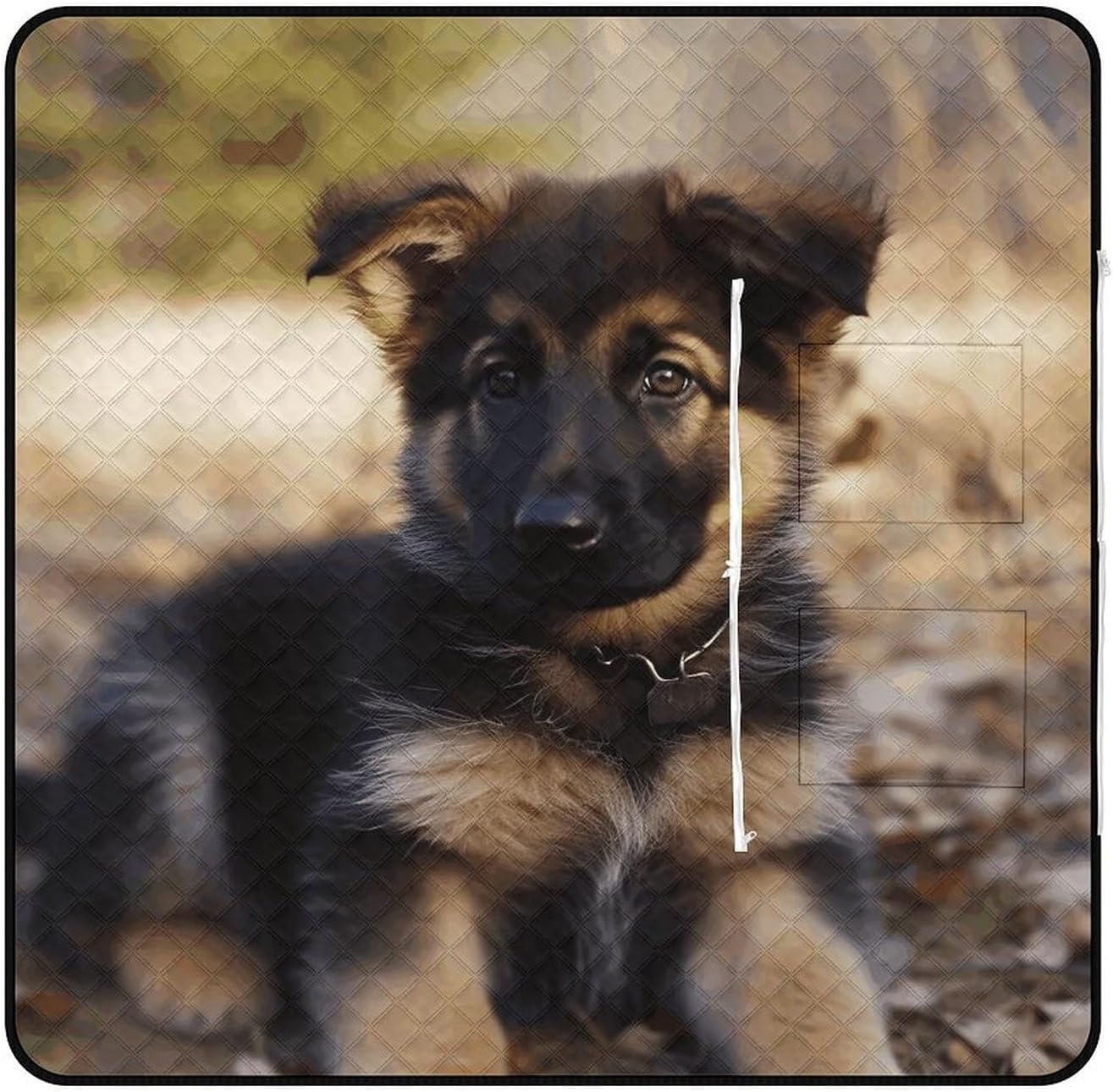 German Shepherd Puppy Picnic Blanket 150x150cm, Foldable 2-in-1 Picnic Mat and Tote Bag Portable Waterproof Beach Mat Sandproof Outdoor Blanket for Park, Hiking, Beach, Camping, Travel