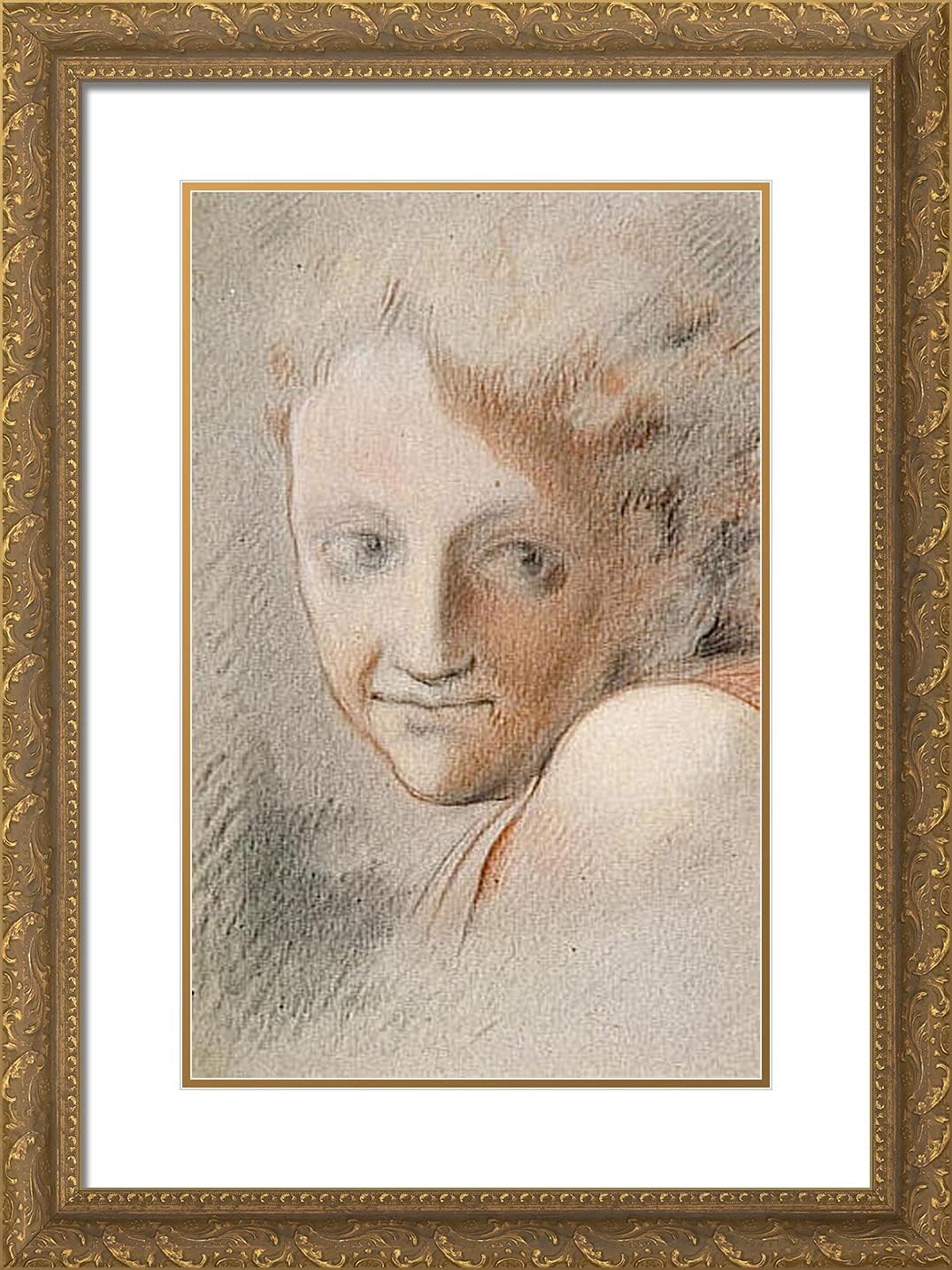 ArtDirect Correggio 18x24 Gold Ornate Framed Art Print with Double Matting Titled: Head of an Angel