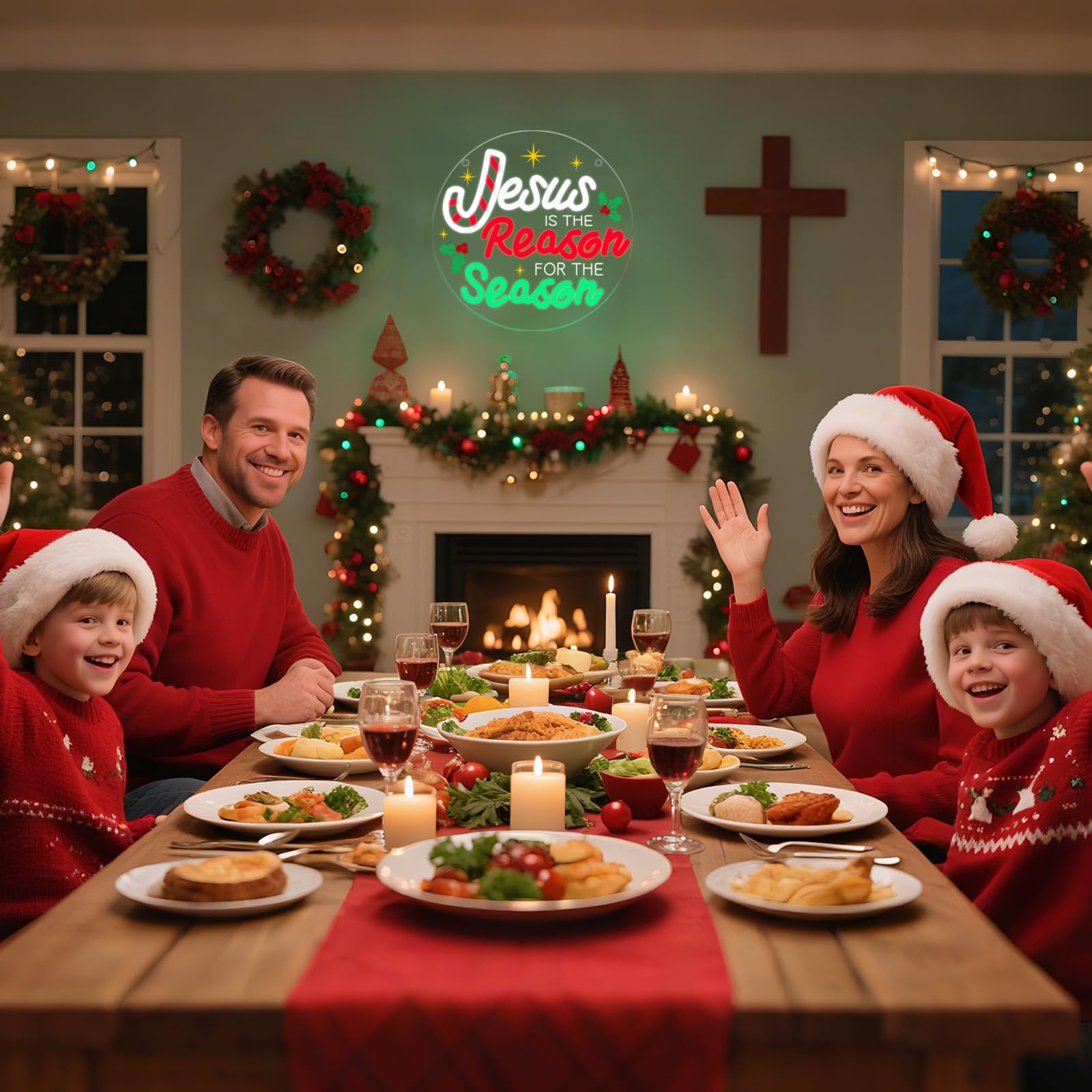 Letrero de neón con texto en inglés "Jesus Is the Reason for the Season" - Letrero de neón cristiano de Navidad, decoración de pared, Jesús es la razón, letrero LED acrílico para pared