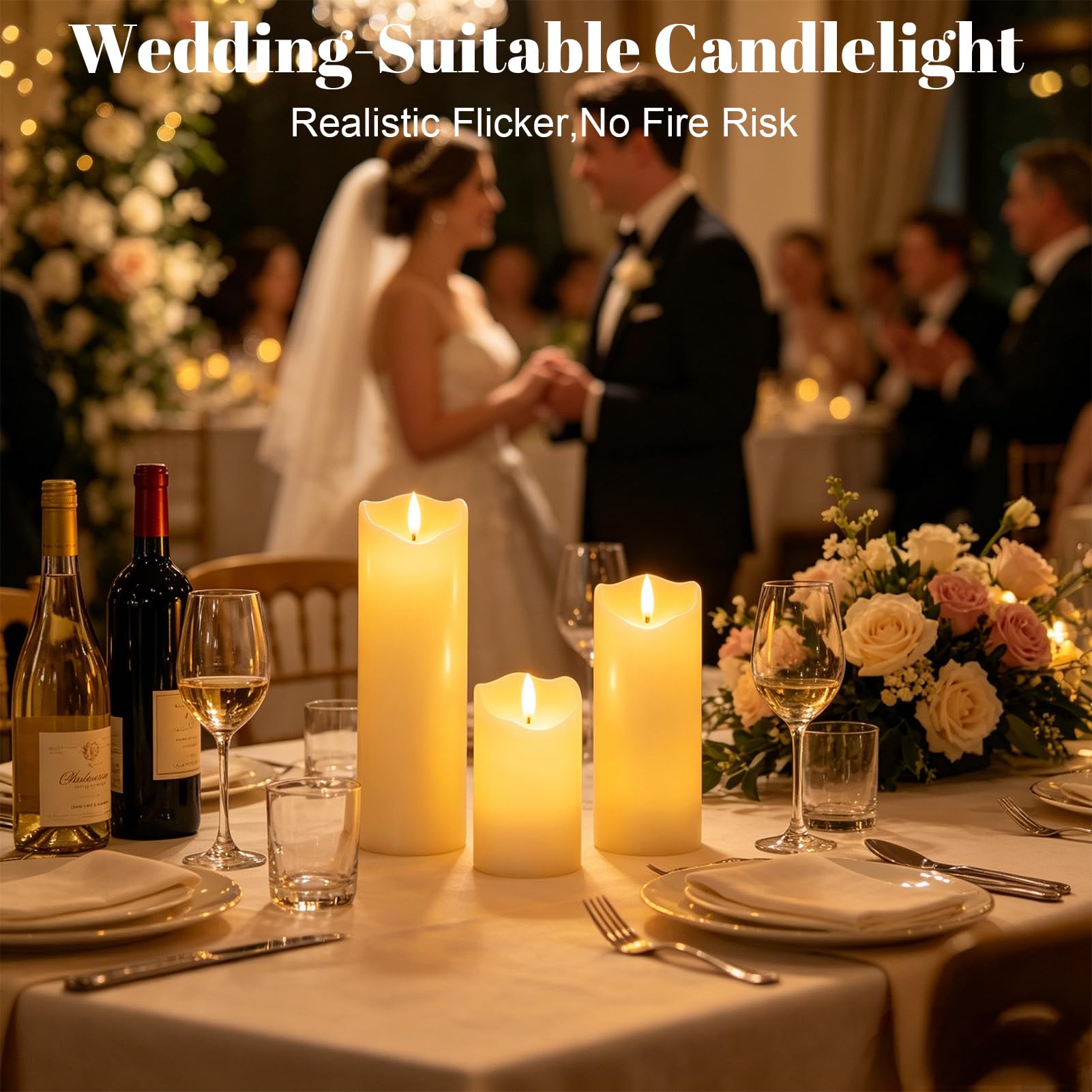 Eldnacele Candele cilindriche a pilastro senza fiamma a batteria, con telecomando a 10 tasti e timer, confezione da 3 candele a LED in vera cera, con stoppino tremolante, luce calda tremolante