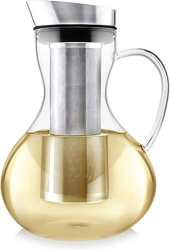 Teabloom Tetera de vidrio multipreparación + hervidor + jarra (51 onzas/1.5 L/6 tazas) – Prepara y sirve té caliente, té helado, té frío y agua con