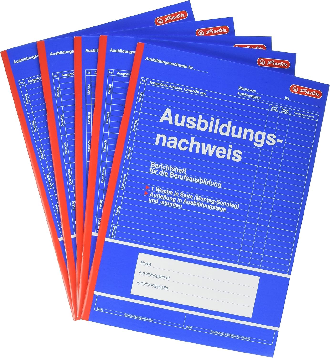 Herlitz 840702 Report Book for Professional Training A4 28 Pages Pack of 5 German Import