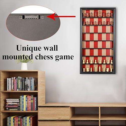 Miniatura 6 de Juego de mesa de ajedrez de montaje en pared, juego de ajedrez gigante de madera, vitrina colgante vertical, juego familiar, decoración artística