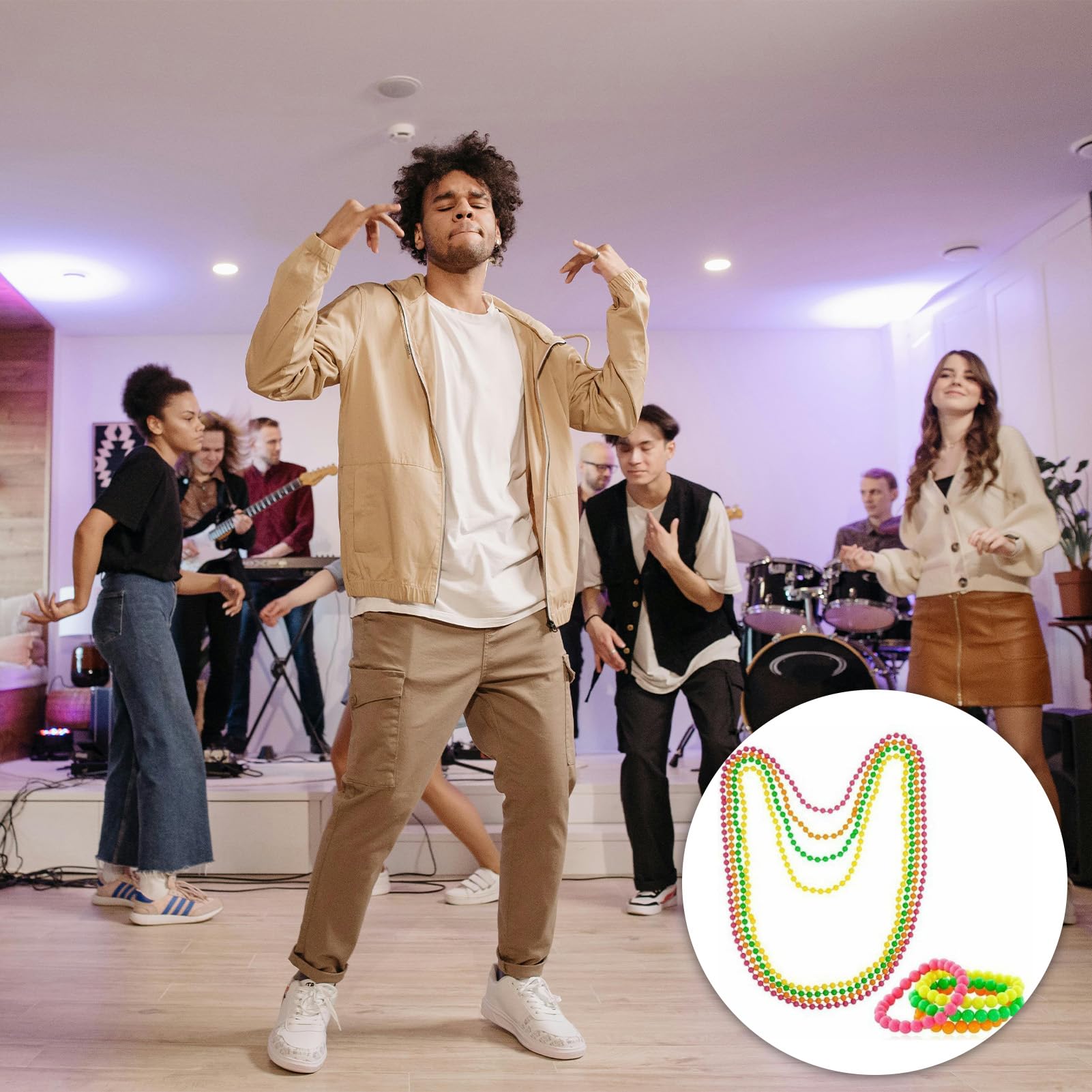 Gurfzcyuoo Neon Bracelets Necklace 8 PCS, 80s Bead Necklace Colorful Accessories, 80s Fancy Dress for Women bead necklace Beads Mardi Gras Necklace Bracelets, Ideal for Festivals, Raves & UV Parties - Image 3