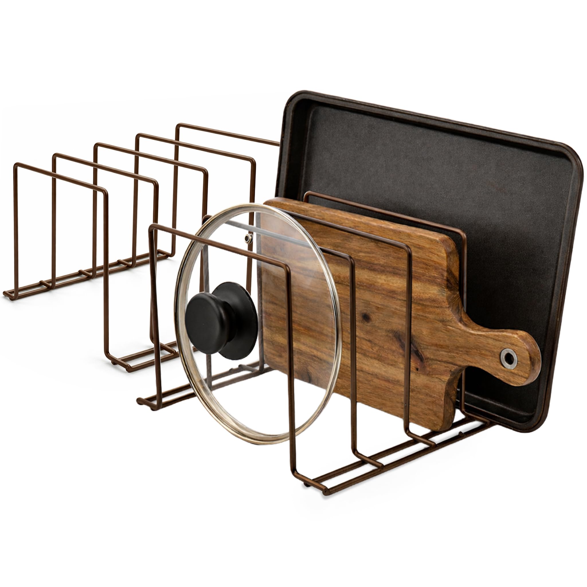 Stock Your Home Kitchen Cabinet Organizer, Bronze (2 Pack) Steel Baking Sheet Holder with 4 Slots for Cabinet, Bakeware Organizer, Divider for Cutting Boards, Pot Lids, Pan Lids, Cookie Sheets