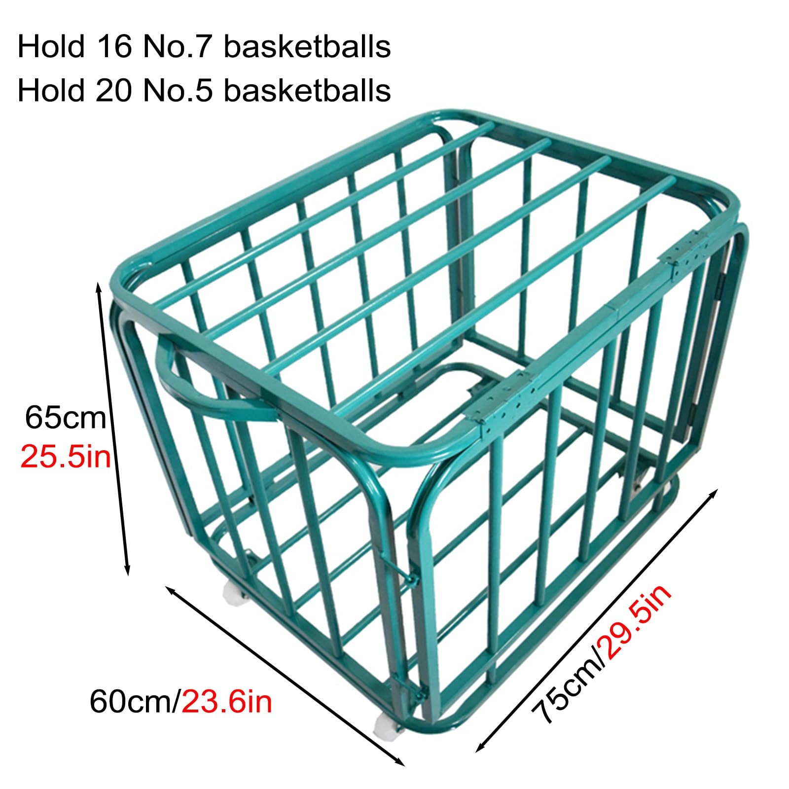 Grüner Basketballkorb mit Deckel, robuster, rollbarer Sportballwagen für Kindergarten/Schule/Garage/Turnhalle, großes Fassungsvermögen, 70 x 60 x 65 cm,70x60x65cm