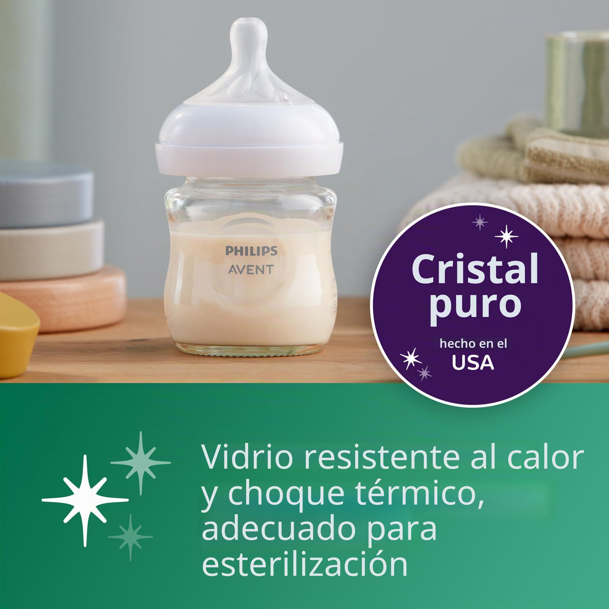 Philips Avent SCY910/04 - Biberón de vidrio con tetina natural, 113.4 g
