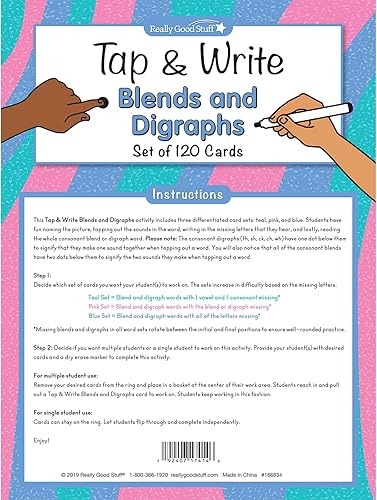 Miniatura 3 de Really Good Stuff Toca y escribe mezclas y dígrafos - 124 tarjetas