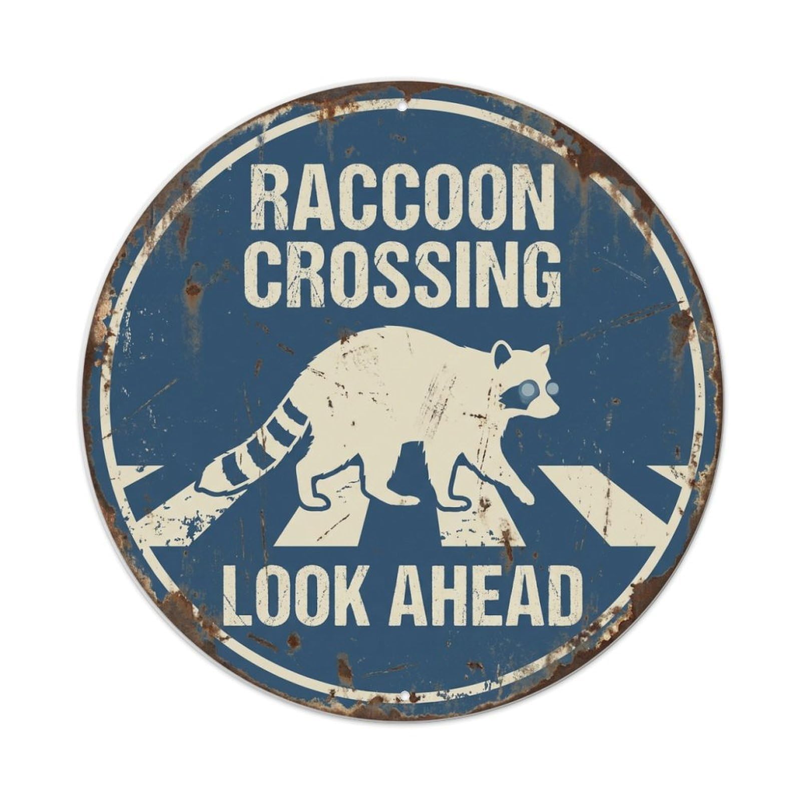 Metal Tin Sign Raccoon Crossing Look Ahead Nostalgic