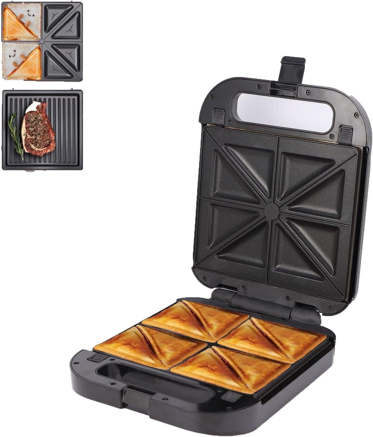 Sandwich Maker 2 in 1, Panini Press Grill and Gourmet Sandwich Maker with Non-stick Plates, Double-Sided Heating, Indicator Lights, Cool Touch Handle, Easy to Use & Clean, 1400W 110V,Black