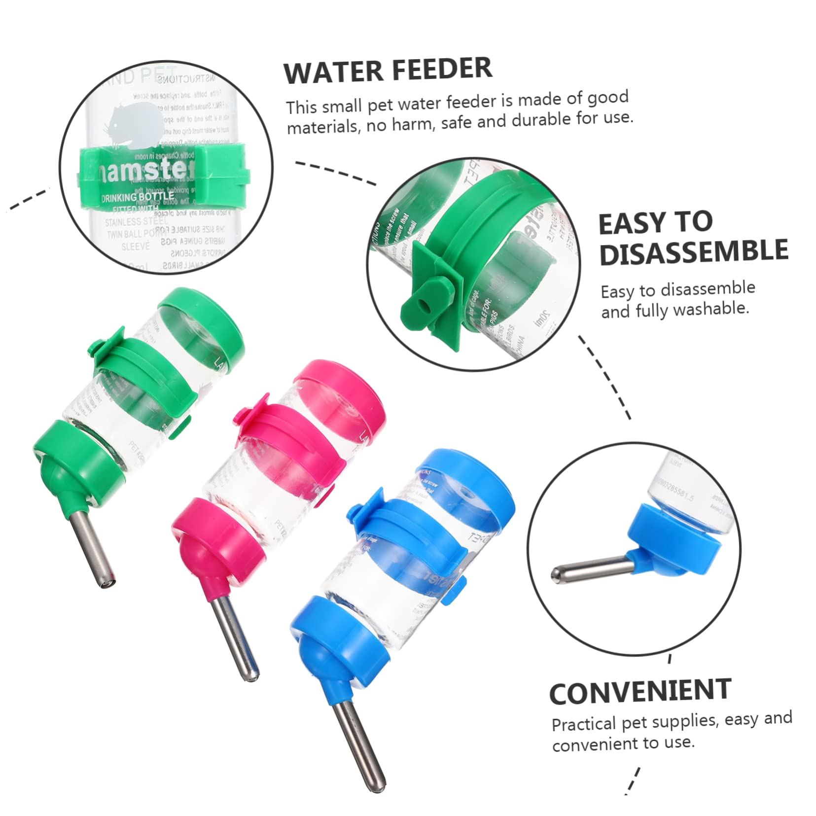 CIYODO 3Pcs Automatic Pet Water Dispenser Chinchilla Hamster Water Bottles for Animals Leak Design Easy Drinking for Hamsters Rabbits and More