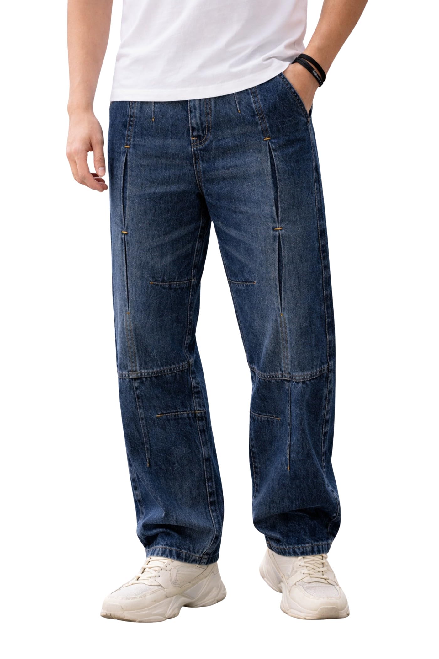 Blue Men Jeans || Baggy Fit Denim Pants for Man || Loose Wide Leg Streetwear Jeans: || Panelled Designer Jins || Stretchable Cotton Casual Wear Pants Men:-image-20