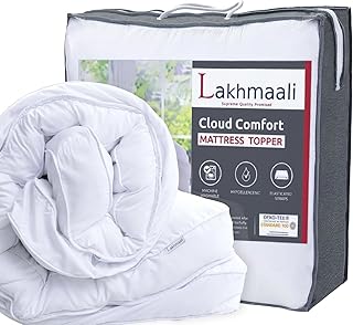 Lakhmaali Mattress Topper Double Bed - Extra Thick Deep Filled Quilted Microfiber Topper - Ultra Soft and Breathable, Hypoallergenic Hotel Quality Comfort with Elasticated Corner Straps for Secure Fit