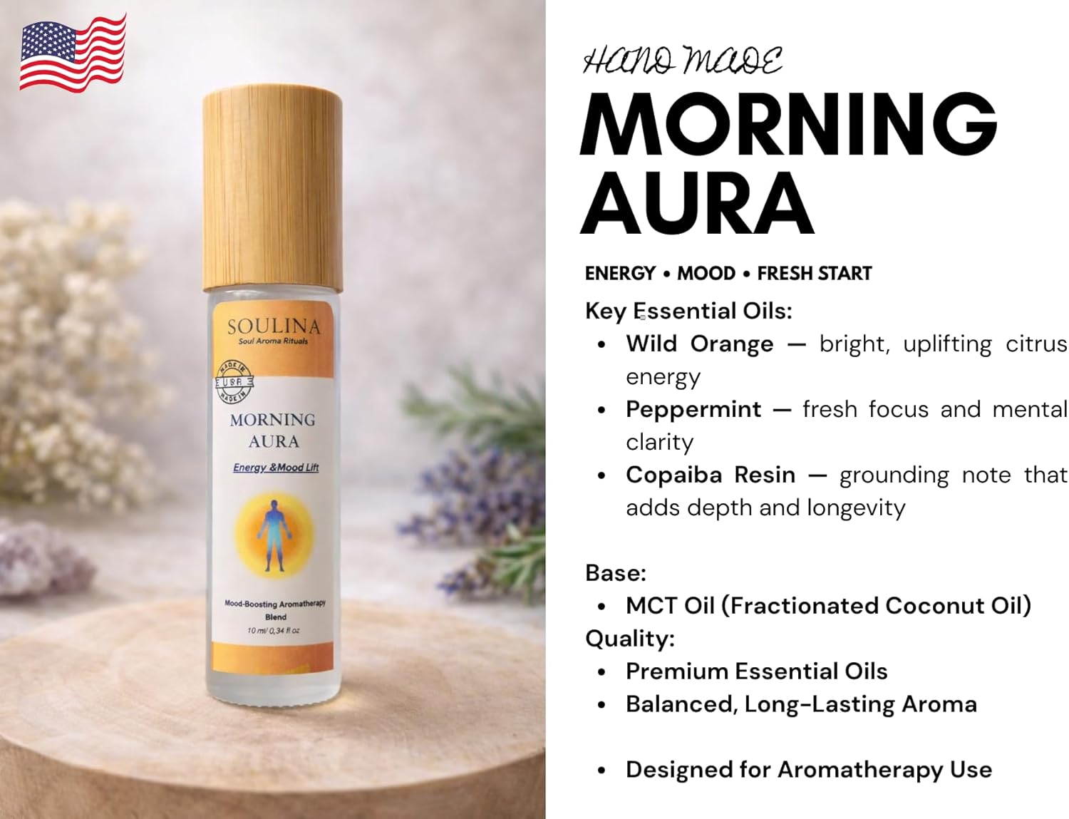 Soulina Set of 4 Essential Oil Roller – Sleep, Energy, Breath & Focus Aromatherapy Roll-On Kit, Natural Blends with MCT Oil, Handmade in USA, 4 x 10 ml - Image 4