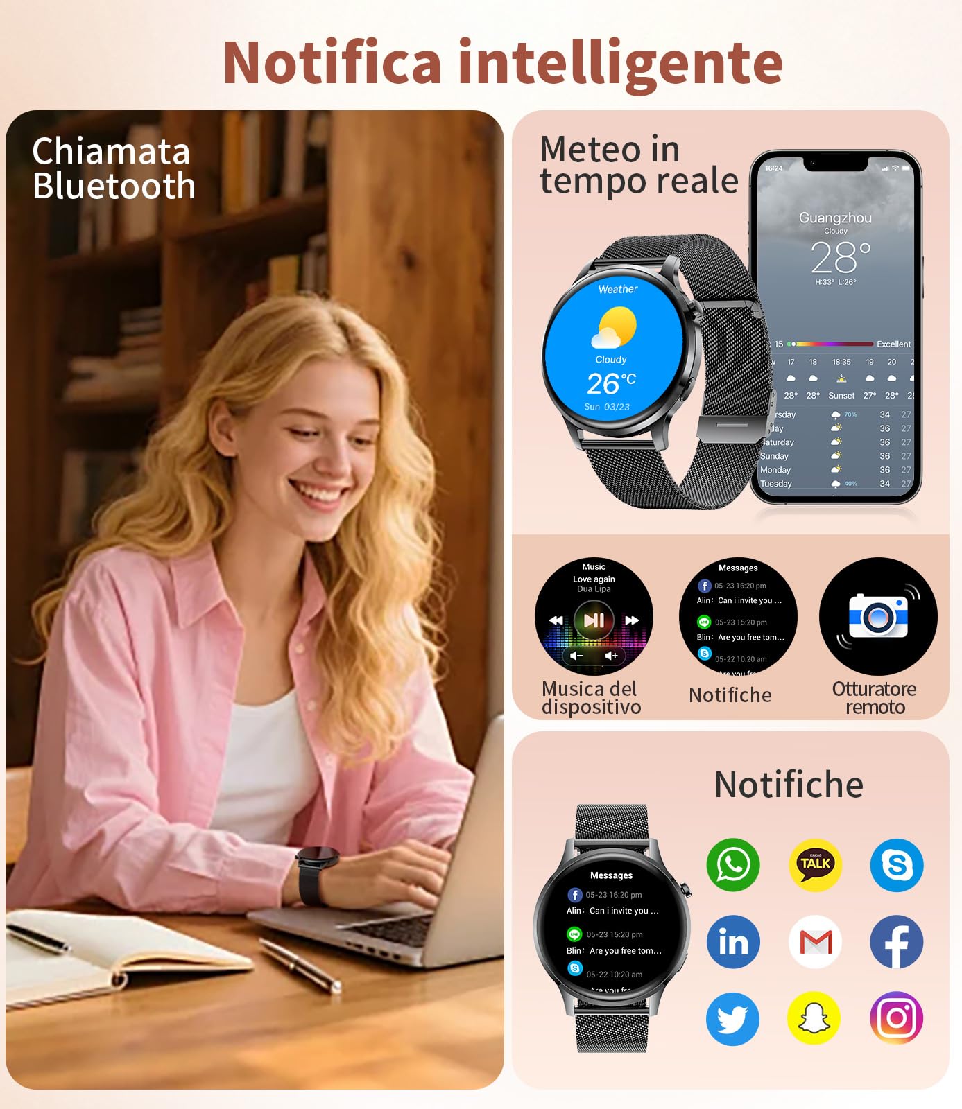 SUNKTA Smartwatch Uomo Donna,1.32" AMOLED Orologio Smartwatch con Chiamata Bluetooth,100+ Modalità Sportive,Orologio da Donna con Sonno/Cardiofrequenzimetro,IP68,Android iOS,2 Cavi di Ricarica, Nero