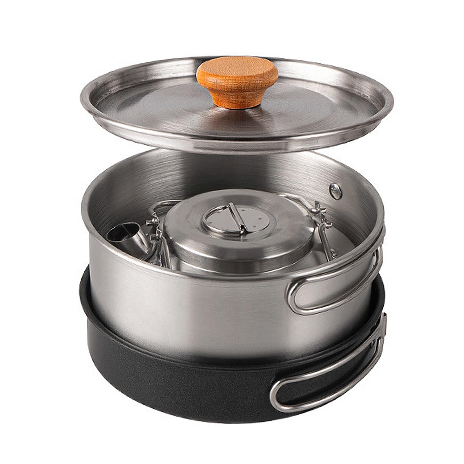 Juego de utensilios de cocina de acero inoxidable para fogatas de cocina y hervidor de agua con bolsa de almacenamiento, utensilios de cocina al aire libre para acampar